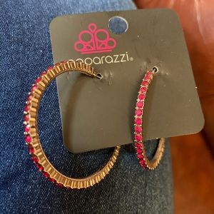 Silver with pink rhinestone hoops